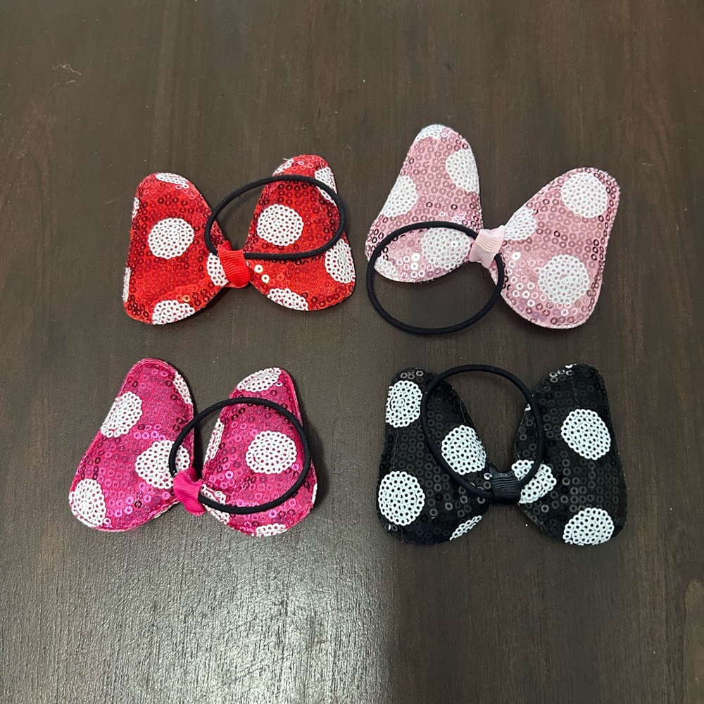 Sequin Polka Dot Bow Hair Ties for Kids - Red, Light Pink, Hot Pink & Black